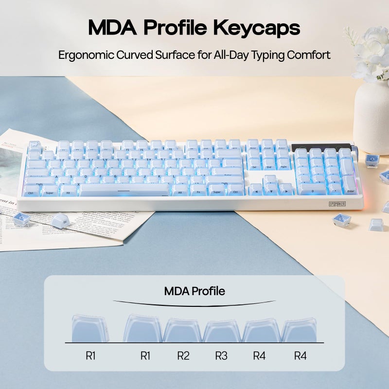 EPOMAKER Lusterfly Jelly Keycaps Set - 123 Keys Double-Shot Laser Engraved, MDA Profile, ABS+PC, Non-Shine-Through, MX-Compatible for 61/68/84/87/98/100/104-Key Mechanical Keyboard (Blue) - Image 5
