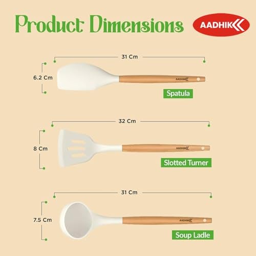 AADHIK Silicone Spatula Set of 3, Spatula Set with Wooden Handle for Cooking and Mixing, for Non Stick Pan, Kitchen Tools (White) - Image 4