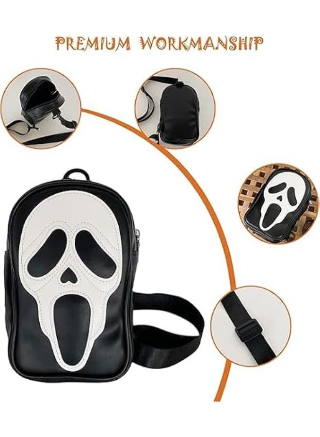 BIGTHREE Ghostface Crossbody Bag, PU Leather Halloween Shoulder Purse for Women & Men, Lovely Ghost Face Purse, Gothic Spooky Party Accessory, Scream-Inspired Phone Bag - Image 2
