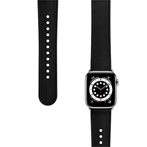 OUHENG Leather Bands Compatible with Apple Watch Band 42mm/41mm/40mm/38mm, Genuine Leather Replacement Strap for iWatch SE3 SE2 SE Series 11 10 9 8 7 6 5 4 3 2 1 (Black/Silver) - Image 3