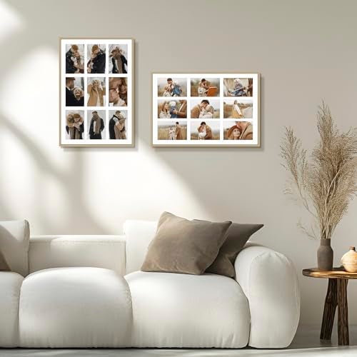 Frametory - 13.6x19.7 Aluminum Collage Picture Frame - Display 4x6 Pictures with 9 Openings Mat - Real Glass Front - Horizontal/Vertical Wall Mount - Gold 1 Pack - Image 2