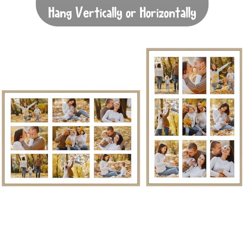 Frametory - 13.6x19.7 Aluminum Collage Picture Frame - Display 4x6 Pictures with 9 Openings Mat - Real Glass Front - Horizontal/Vertical Wall Mount - Gold 1 Pack - Image 5
