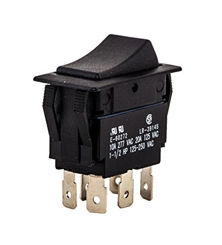 NSI 77040RQ Rocker Switch, On-On Circuit Function, DPDT, 20/10 amps at 125/250 VAC, 0.75" Width, 1.348" Height, 0.762" Depth, Black - Image 2