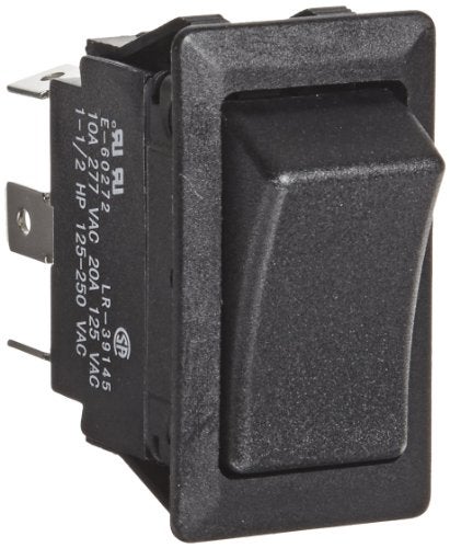 NSI 77040RQ Rocker Switch, On-On Circuit Function, DPDT, 20/10 amps at 125/250 VAC, 0.75" Width, 1.348" Height, 0.762" Depth, Black - Image 1