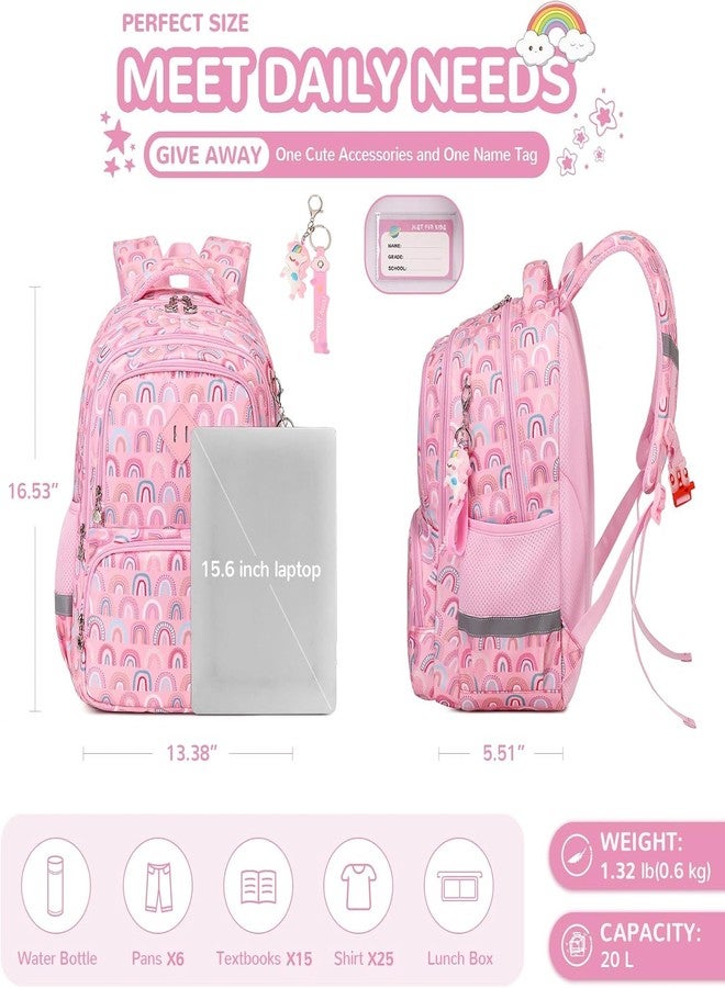 MOCA Kids Backpack, Kawaii Printed Girls Boys Bookbags for Preschool, Lightweight School Backpack for Primary and Elementary and Kindergarten, Waterproof Teen Backpacks (Rainbow/Pink) - Image 3