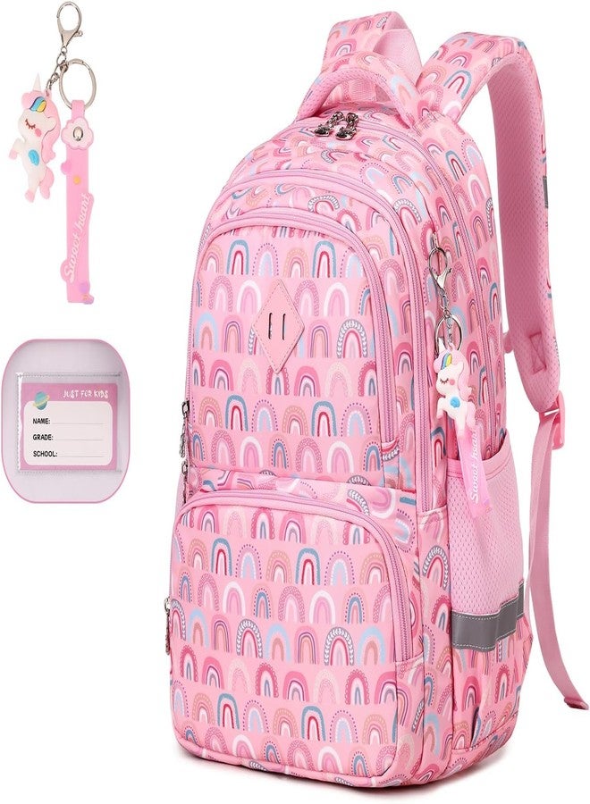 MOCA Kids Backpack, Kawaii Printed Girls Boys Bookbags for Preschool, Lightweight School Backpack for Primary and Elementary and Kindergarten, Waterproof Teen Backpacks (Rainbow/Pink) - Image 1