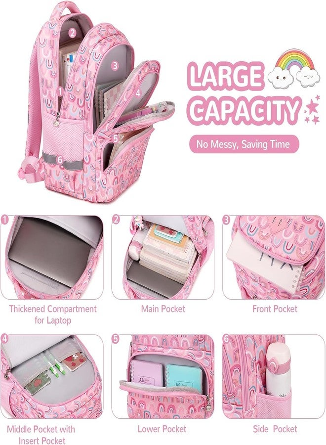 MOCA Kids Backpack, Kawaii Printed Girls Boys Bookbags for Preschool, Lightweight School Backpack for Primary and Elementary and Kindergarten, Waterproof Teen Backpacks (Rainbow/Pink) - Image 2
