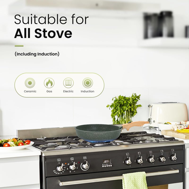 Kitchen Academy Removable Handle Pots and Pans Set - 10 Pieces Green Cookware Set with Removable Handle, RV Induction Cookware Set for Camp - Image 3