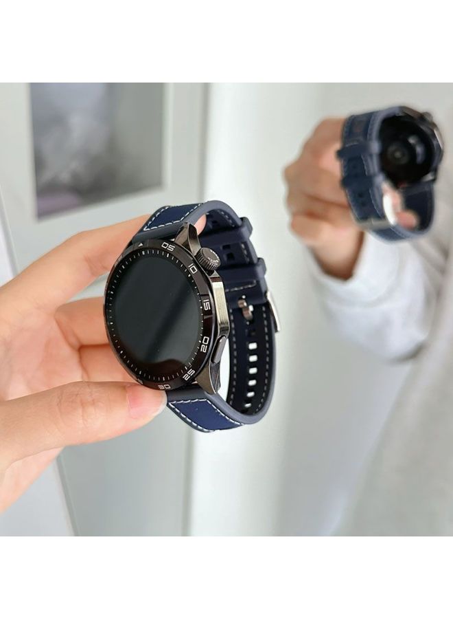 Loquat For OPPO Watch 3/4pro Strap Composite Silicone OPPO3/2/1 Woven Wristband Nylon New-Color:Dark Blue - Suitable For Oppo Watch2 46mm  - Image 5