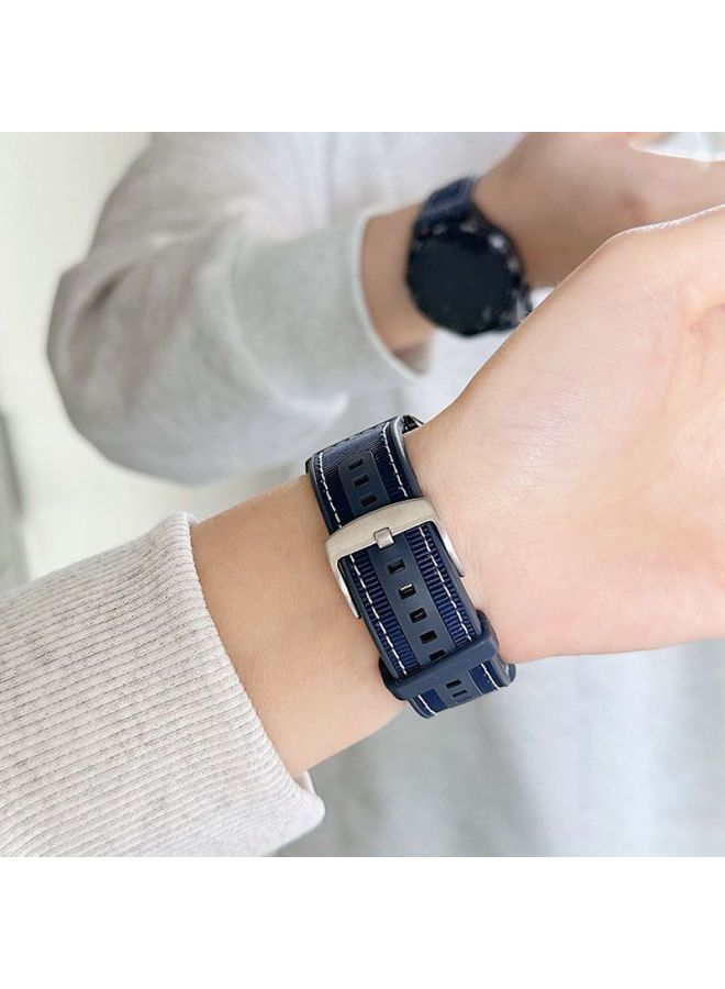Loquat For OPPO Watch 3/4pro Strap Composite Silicone OPPO3/2/1 Woven Wristband Nylon New-Color:Dark Blue - Suitable For Oppo Watch2 46mm  - Image 4