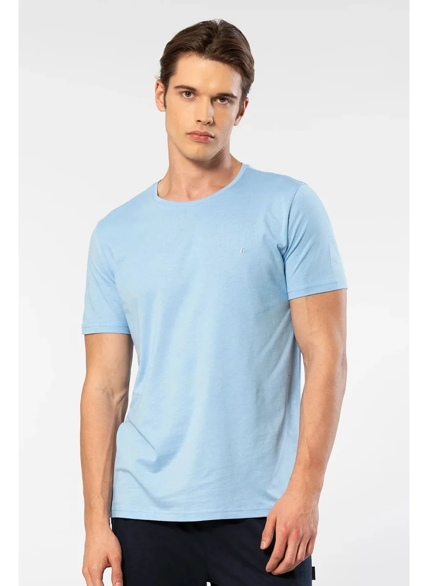 cacharel 2169 Men's Modal Cotton Crew Neck Short Sleeve T-Shirt-Light Blue