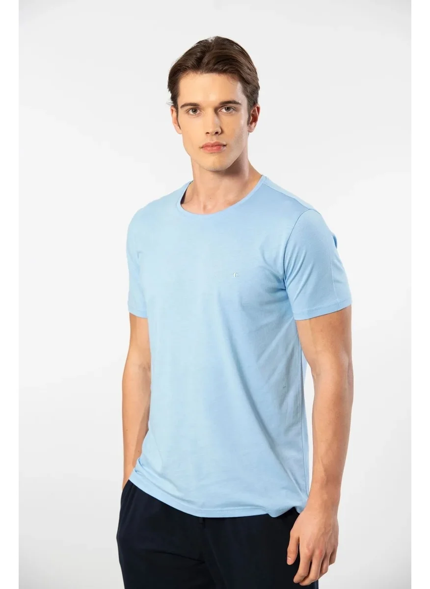 cacharel 2169 Men's Modal Cotton Crew Neck Short Sleeve T-Shirt-Light Blue