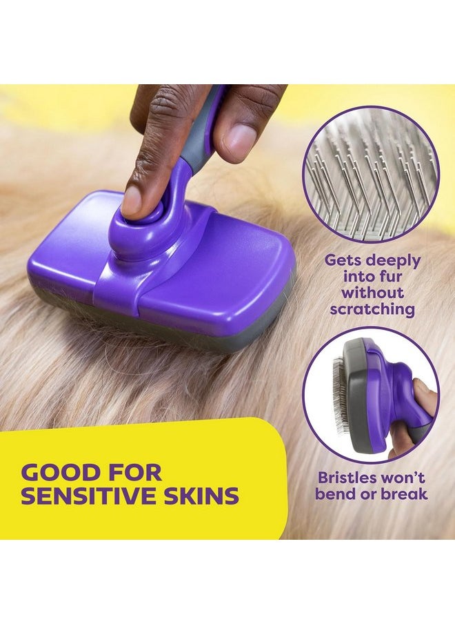 Hertzko - Hertzko Dog Brush - Self-Cleaning Slicker Brush for Dogs and Cats - Gently Removes Loose Hair, Tangles, and Dirt - Regular Size Grooming Brush for Sensitive Skin, Suitable for Long or Short Coats - Image 1
