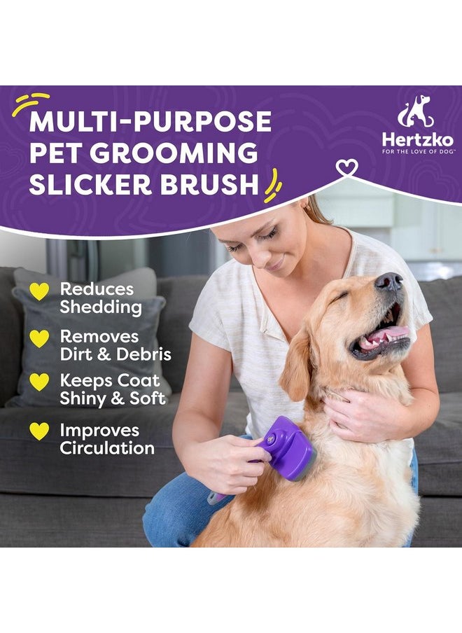 Hertzko - Hertzko Dog Brush - Self-Cleaning Slicker Brush for Dogs and Cats - Gently Removes Loose Hair, Tangles, and Dirt - Regular Size Grooming Brush for Sensitive Skin, Suitable for Long or Short Coats - Image 1