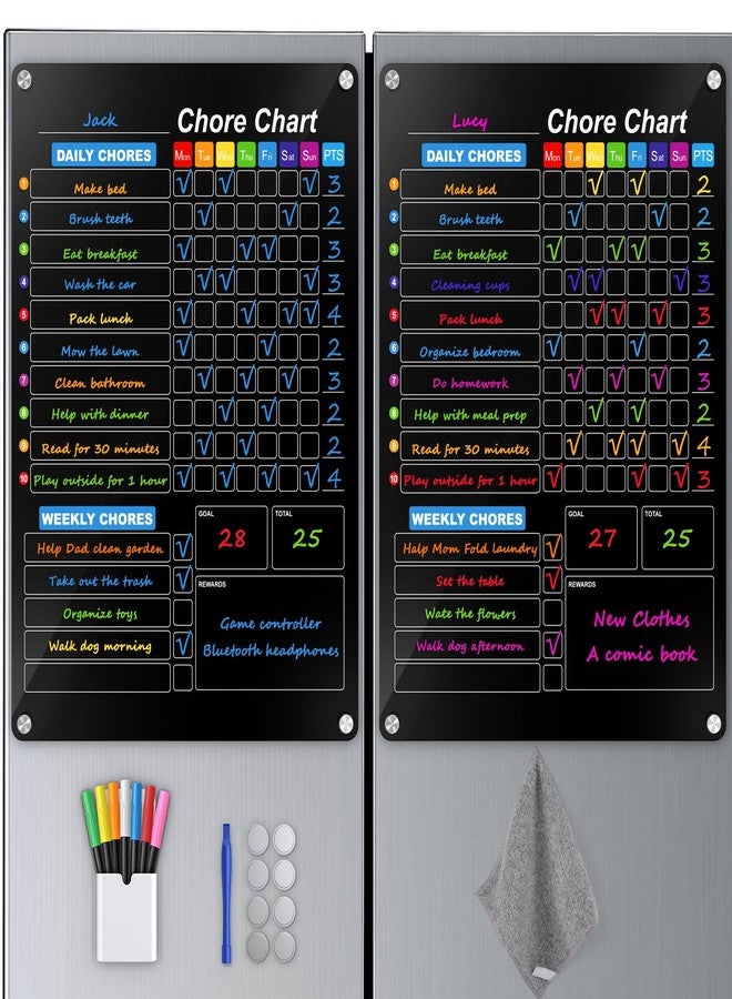 Bailkind 2-Pack Acrylic Magnetic Chore Chart for Kids, 12"x16" Daily/Weekly Easy-Check Reward Responsibility to Do List, Fridge Dry Erase Board for Multiple Kids Teens Adult Family with 7 Markers - Image 1