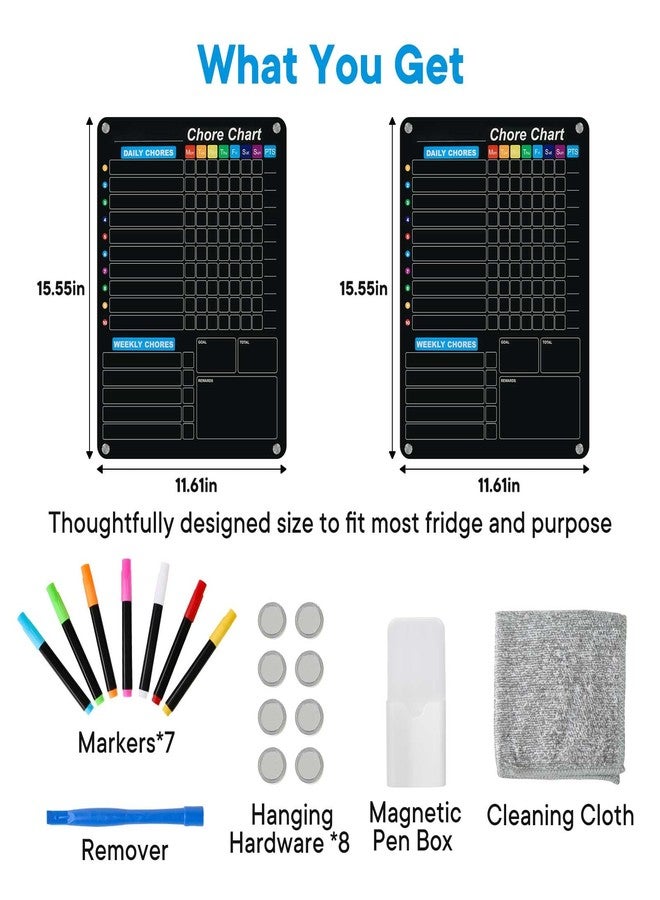 Bailkind 2-Pack Acrylic Magnetic Chore Chart for Kids, 12"x16" Daily/Weekly Easy-Check Reward Responsibility to Do List, Fridge Dry Erase Board for Multiple Kids Teens Adult Family with 7 Markers - Image 5