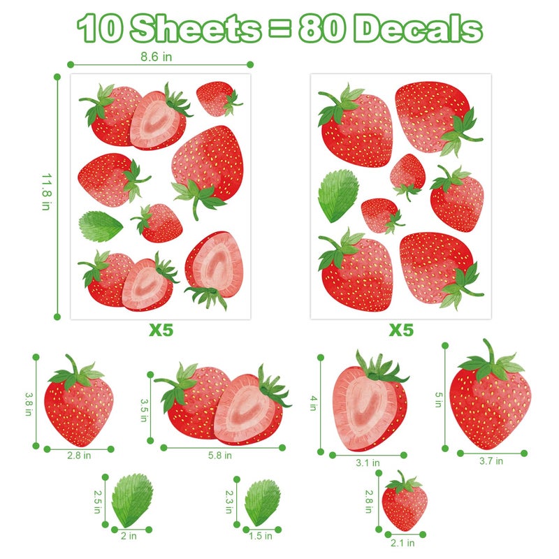 AOWDIAO 80 Pcs Strawberry Wall Decals â€“ Peel and Stick for Bedroom, Kitchen, Bathroom & Nursery â€“ Cute Strawberry Decor for Home & Party - Image 4