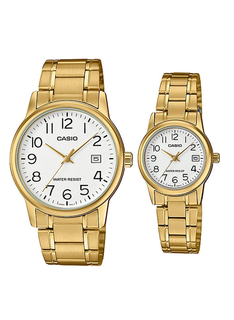 CASIO ساعة كاسيو للجنسين من الستانلس ستيل بسوار ذهبي MTP/LTP-V002G-7B2 - Image 1