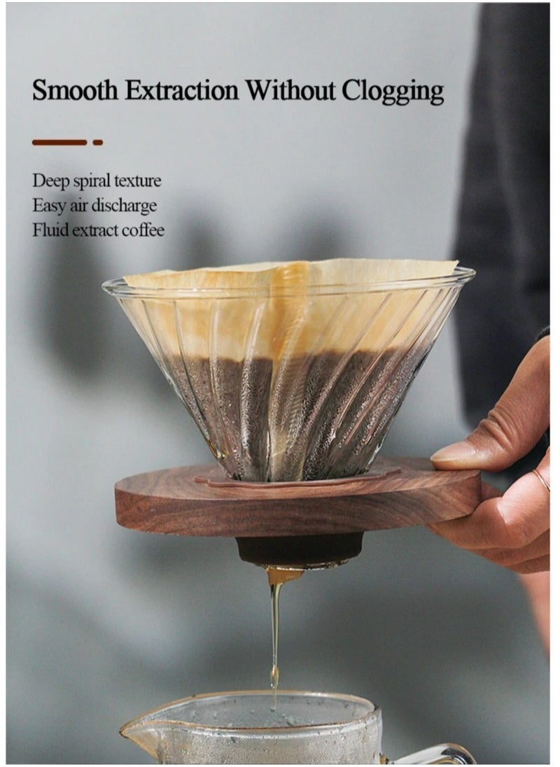 Arabest V60 Professional Pour Over Glass Coffee Dripper With Wooden Base Cone Style Coffee Filter Dripper For Home Office Coffee Shop Cafe Restaurants 1 To 4 Cups Size V02  - Image 4