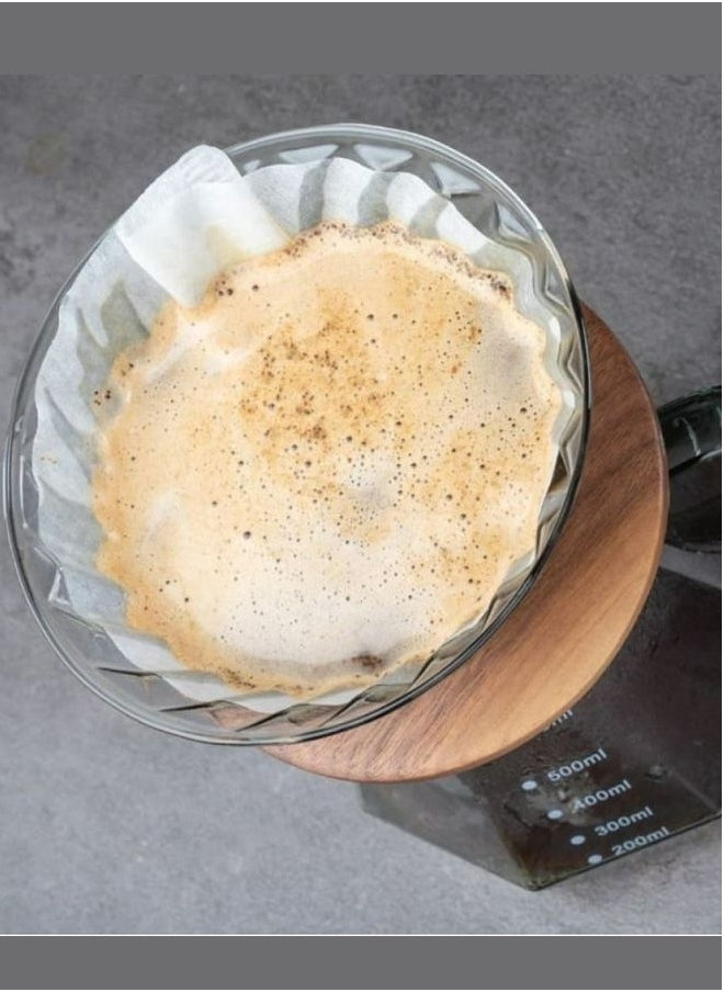 Arabest V60 Professional Pour Over Glass Coffee Dripper With Wooden Base Cone Style Coffee Filter Dripper For Home Office Coffee Shop Cafe Restaurants 1 To 4 Cups Size V02  - Image 3