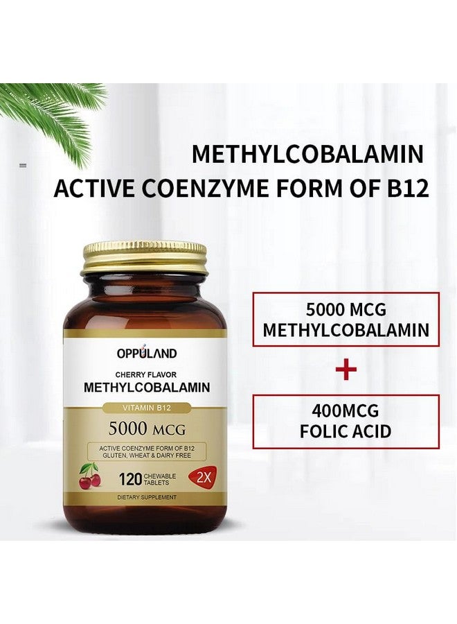 oppuland Methyl B-12 5000mcg Chewable with Folate - Vitamin B12 Methylcobalamin Sublingual Tablets - Supports Energy & Brain Function - Vegan Supplement - Cherry Flavor - 120 Count - Image 3