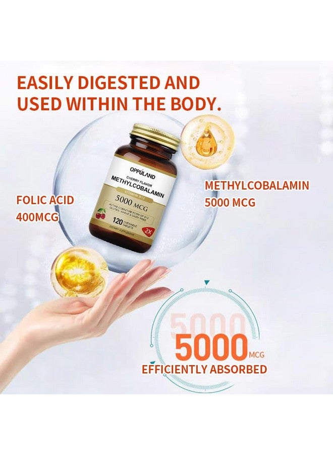 oppuland Methyl B-12 5000mcg Chewable with Folate - Vitamin B12 Methylcobalamin Sublingual Tablets - Supports Energy & Brain Function - Vegan Supplement - Cherry Flavor - 120 Count - Image 4