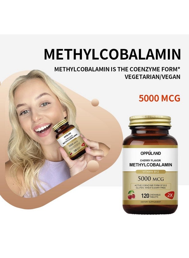 oppuland Methyl B-12 5000mcg Chewable with Folate - Vitamin B12 Methylcobalamin Sublingual Tablets - Supports Energy & Brain Function - Vegan Supplement - Cherry Flavor - 120 Count - Image 5