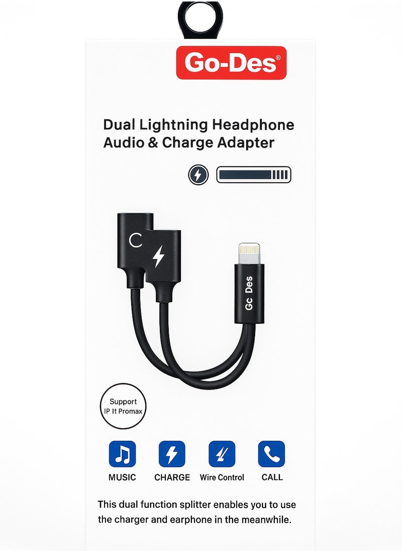 Dual Lightning Adapter – 2-in-1 Audio & Charging Splitter – Compatible with iPhone – Lightning to Dual Lightning