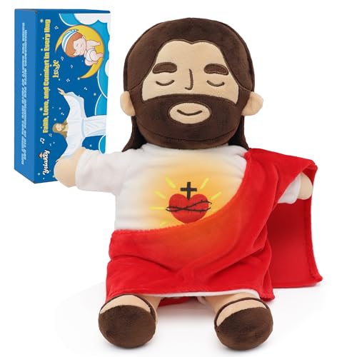 Yelakey Jesus Plush That Breathes Jesus Stuffed Doll with GlowSongs Easter Toy Savior Doll for Church Sunday School Religious Easter Gift for Kids Brown - Image 1