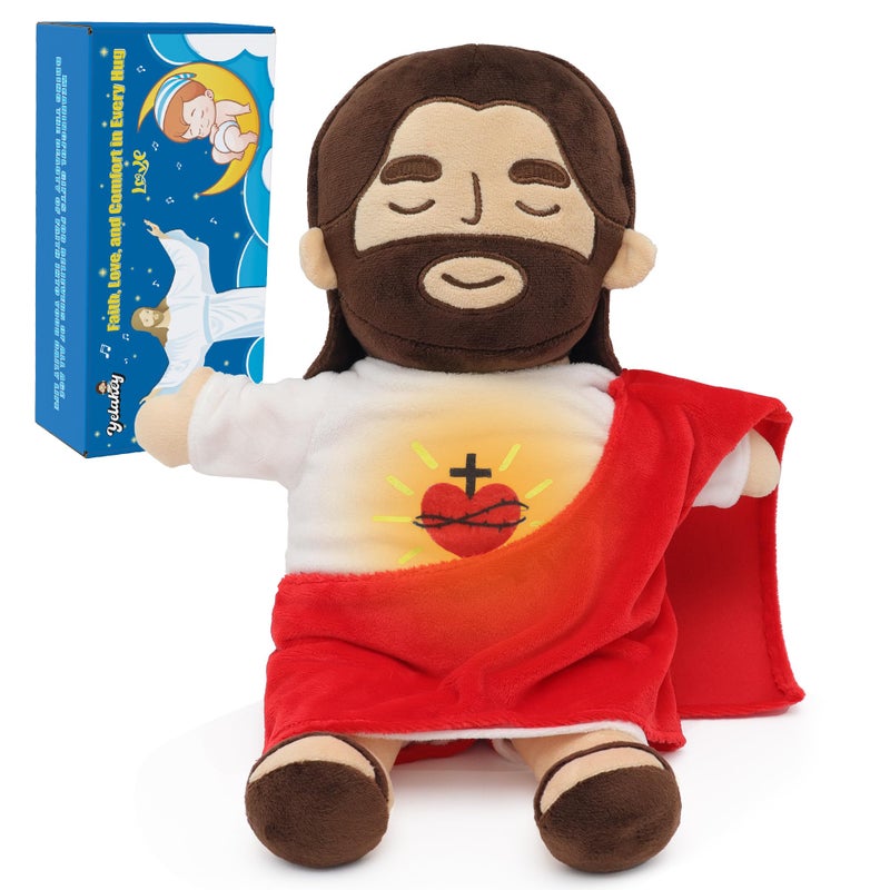 Yelakey Jesus Plush That Breathes Jesus Stuffed Doll with GlowSongs Easter Toy Savior Doll for Church Sunday School Religious Easter Gift for Kids Brown - Image 3