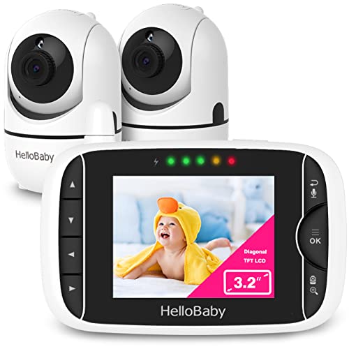 HelloBaby Video Baby Monitor with 2 Cameras and Audio Baby Monitor with Remote PanTiltZoom VOX Mode Night Vision 2Way Talk 8 Lullabies - Image 1