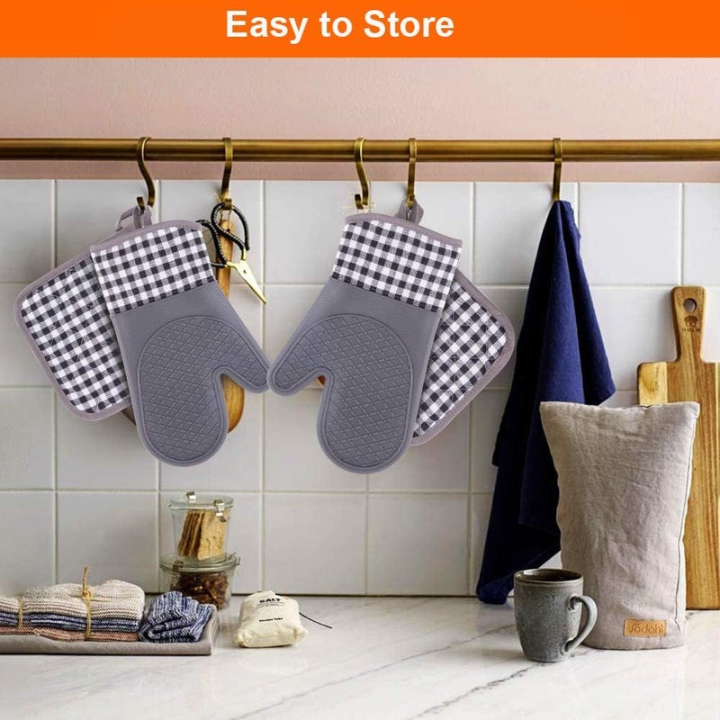 Silicone Oven Mitts and Pot Holders Set - Heat Resistant Kitchen Baking Gloves in Grey - Image 2