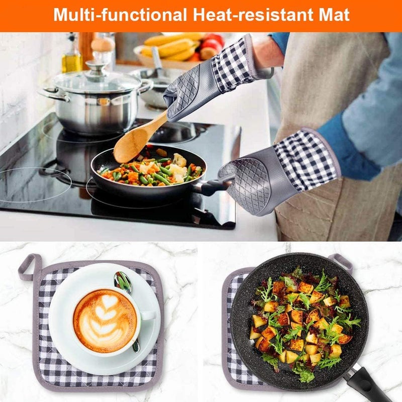Silicone Oven Mitts and Pot Holders Set - Heat Resistant Kitchen Baking Gloves in Grey - Image 5