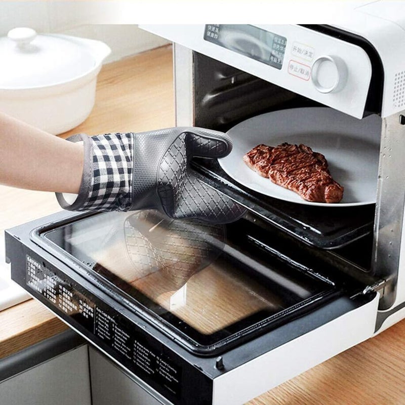 Silicone Oven Mitts and Pot Holders Set - Heat Resistant Kitchen Baking Gloves in Grey - Image 3