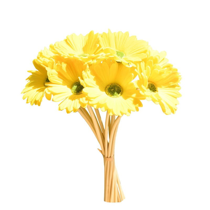 Mandys PU Yellow Gerbera Daisy Artificial Flowers 12 Stems for Thanksgiving and Christmas Decorations Flexible Centerpiece Wedding Bouquet Home Dcor