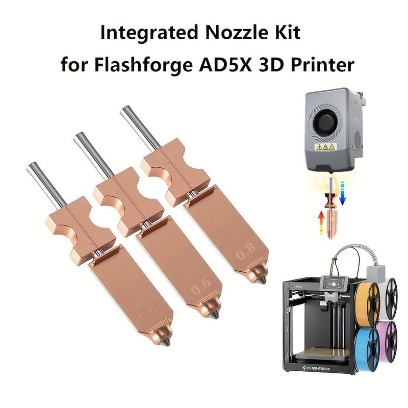 بالنسبة لطابعة Flashforge AD5X ثلاثية الأبعاد، ترقية الطرف الساخن الشامل 0.6 مم مع فوهة سريعة التغيير، وطارد معدني بالكامل، وأنبوب كسر الحرارة، وأنبوب الحلق، وأجزاء استبدال الطابعة ثلاثية الأبعاد الثقيلة - Image 1