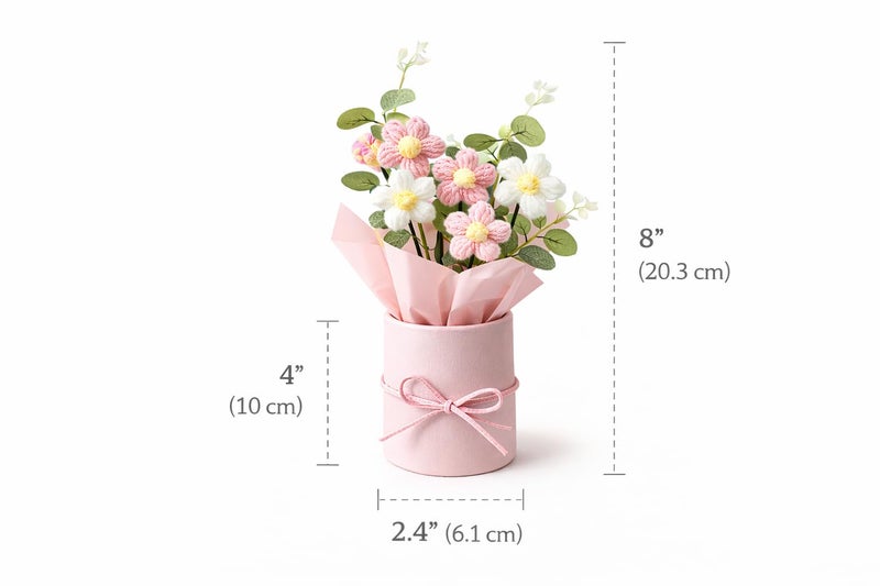 QLECT Home Decor Artificial Crochet Flower Bouquet/Artificial Flowers Bunch/Crochet Flowers Bouquet/Crochet Flowers/Flowers Bouquet Gift for Girls Home Decor,Gifting,etc. (Pink Daisy Bouquet) - Image 3