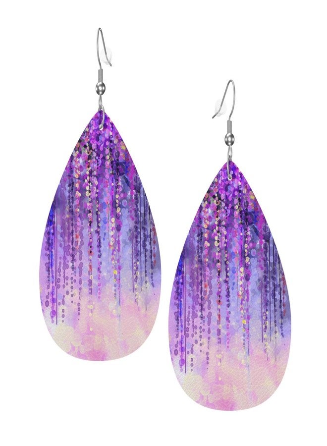 AIMASTZ Faux Leather Earrings Spring Purple Flower Teardrop Dangle Earrings Jewelry For Women - Image 1