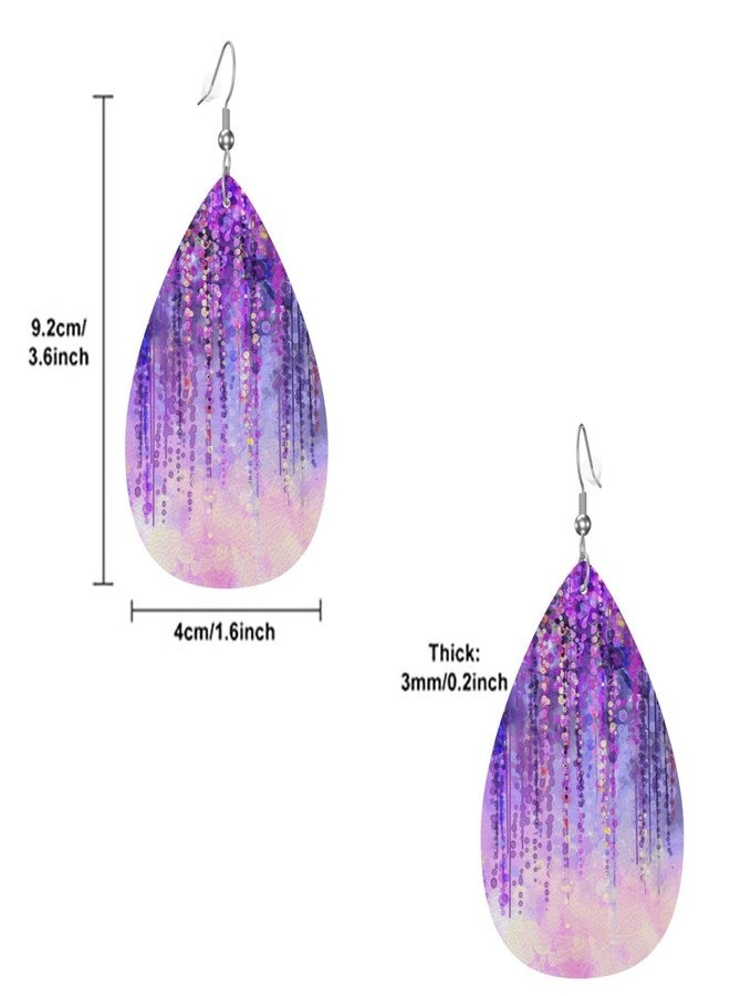 AIMASTZ Faux Leather Earrings Spring Purple Flower Teardrop Dangle Earrings Jewelry For Women - Image 3