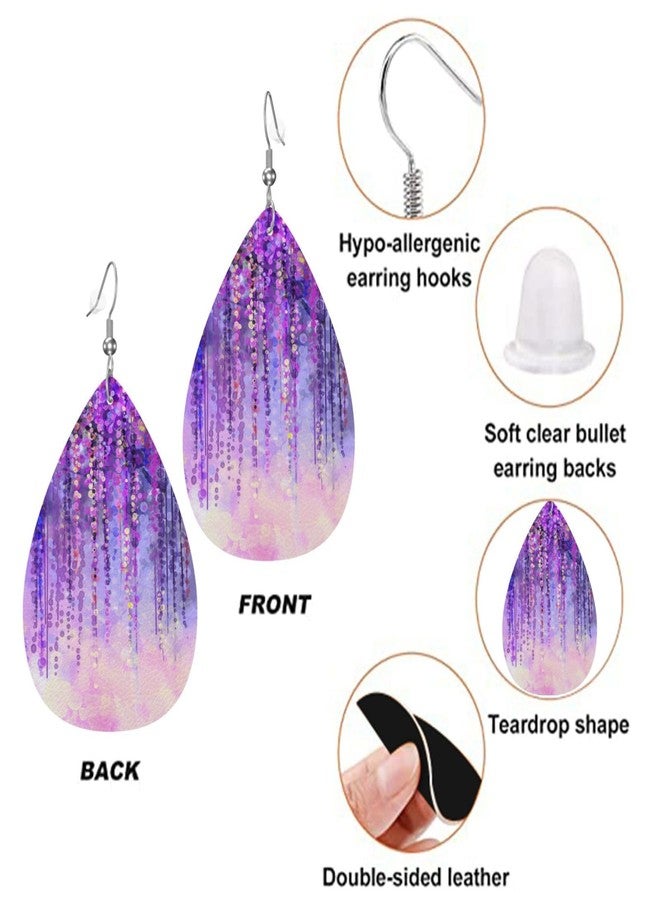AIMASTZ Faux Leather Earrings Spring Purple Flower Teardrop Dangle Earrings Jewelry For Women - Image 2