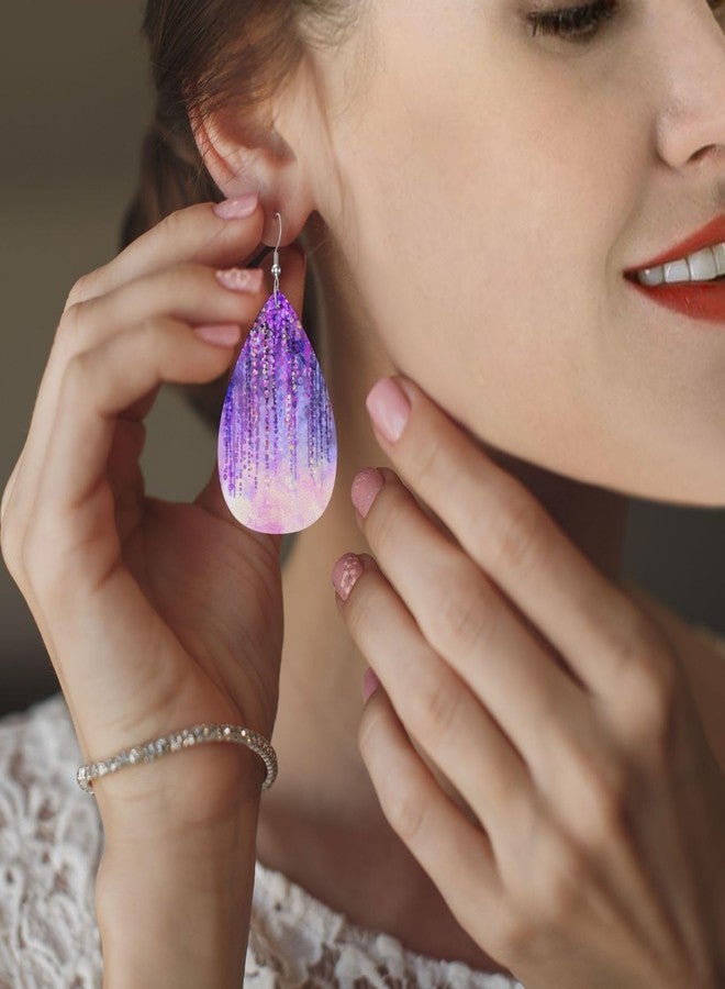AIMASTZ Faux Leather Earrings Spring Purple Flower Teardrop Dangle Earrings Jewelry For Women - Image 5
