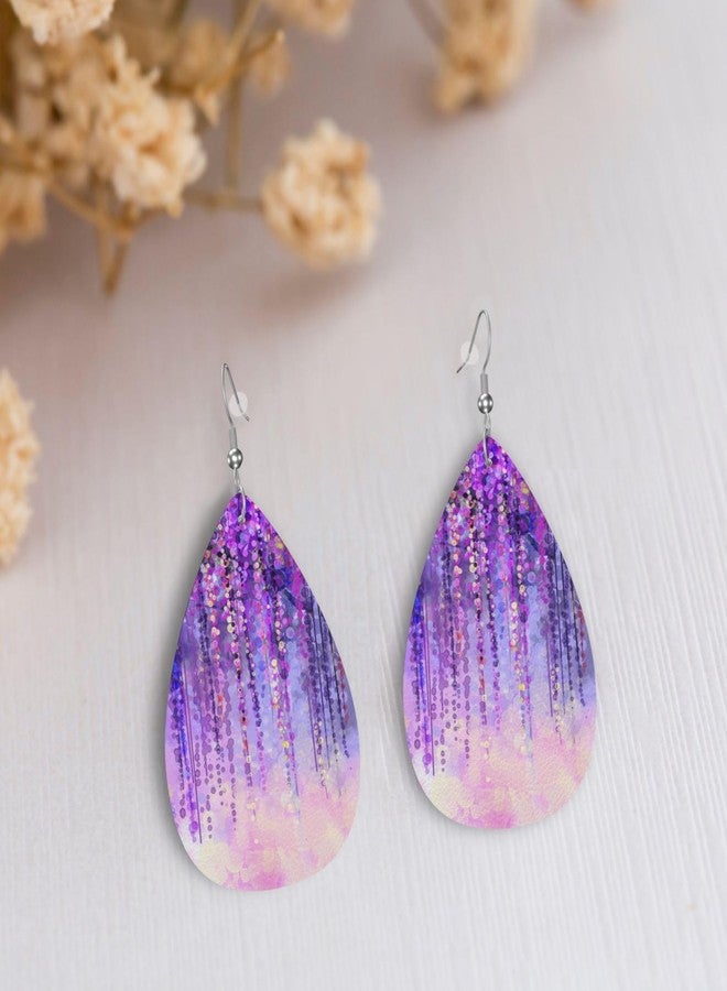 AIMASTZ Faux Leather Earrings Spring Purple Flower Teardrop Dangle Earrings Jewelry For Women - Image 4