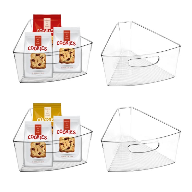 URALFA Lazy Susan Organizer Bins Corner Cabinet Organizer Plastic Corner Kitchen Cabinet Storage Bins Clear Transparent Lazy Susan Bins with Handle 18 Wedge4 Deep Container BPA Free 4 Pack