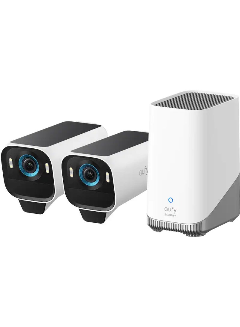 eufy - eufyCam S3 Pro, 2-Outdoor Wireless 4K Solar Powered Security Cameras with HomeBase 3 - Image 1