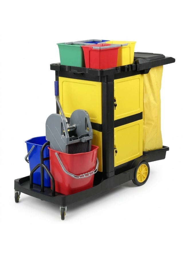 Gator Multifunction Cleaning Trolley with Bag & Storage Platform | Professional Janitor Cart for Facilities, Hotels & Malls | Black - Image 1