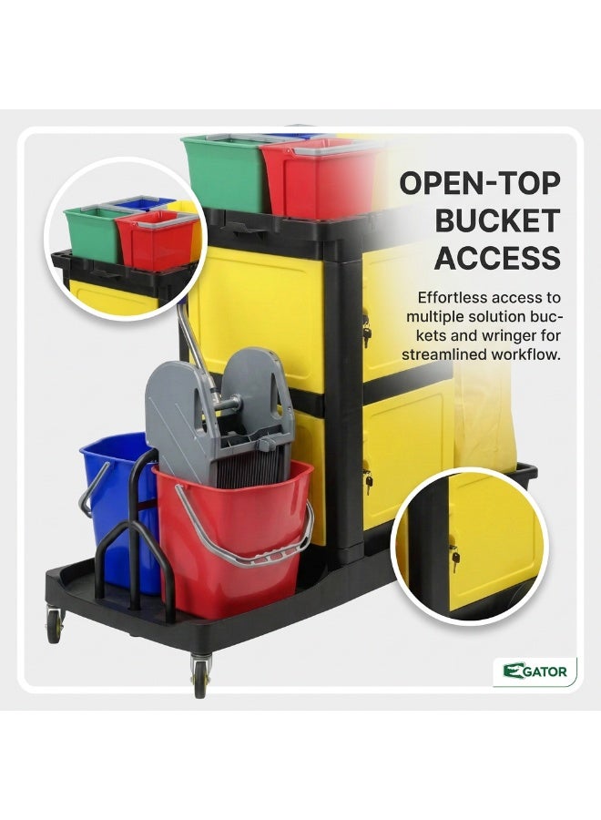 Gator Multifunction Cleaning Trolley with Bag & Storage Platform | Professional Janitor Cart for Facilities, Hotels & Malls | Black - Image 3