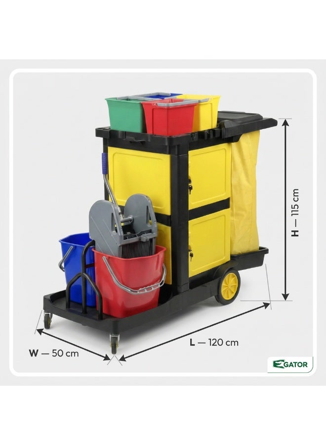 Gator Multifunction Cleaning Trolley with Bag & Storage Platform | Professional Janitor Cart for Facilities, Hotels & Malls | Black - Image 4