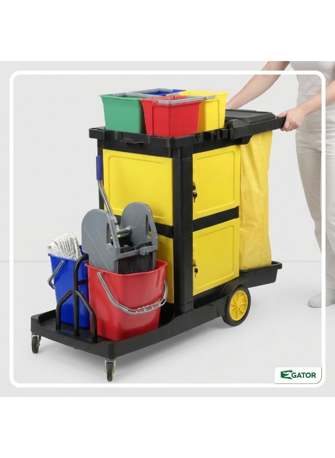 Gator Multifunction Cleaning Trolley with Bag & Storage Platform | Professional Janitor Cart for Facilities, Hotels & Malls | Black - Image 5