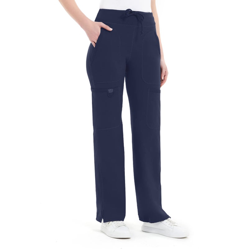 QBK Yoga Scrub Pants Women Mid Rise Yoga Work Pants- Five Pocket Cargo Scrub Pant (Small, Navy) - Image 3