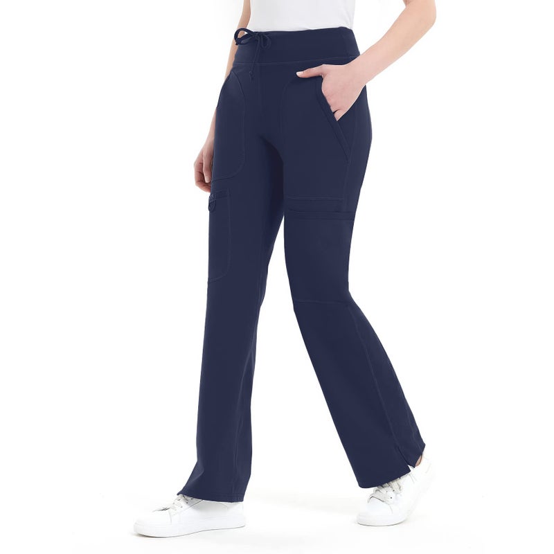 QBK Yoga Scrub Pants Women Mid Rise Yoga Work Pants- Five Pocket Cargo Scrub Pant (Small, Navy) - Image 5